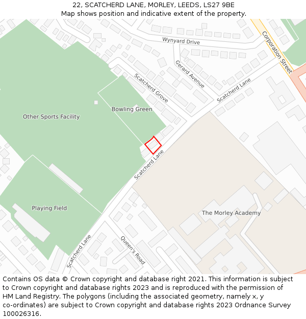 22, SCATCHERD LANE, MORLEY, LEEDS, LS27 9BE: Location map and indicative extent of plot