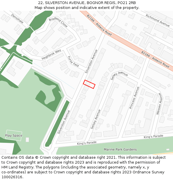 22, SILVERSTON AVENUE, BOGNOR REGIS, PO21 2RB: Location map and indicative extent of plot