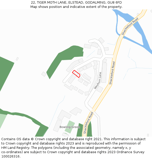 22, TIGER MOTH LANE, ELSTEAD, GODALMING, GU8 6FD: Location map and indicative extent of plot