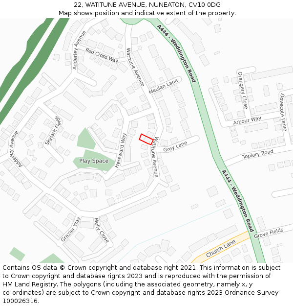 22, WATITUNE AVENUE, NUNEATON, CV10 0DG: Location map and indicative extent of plot