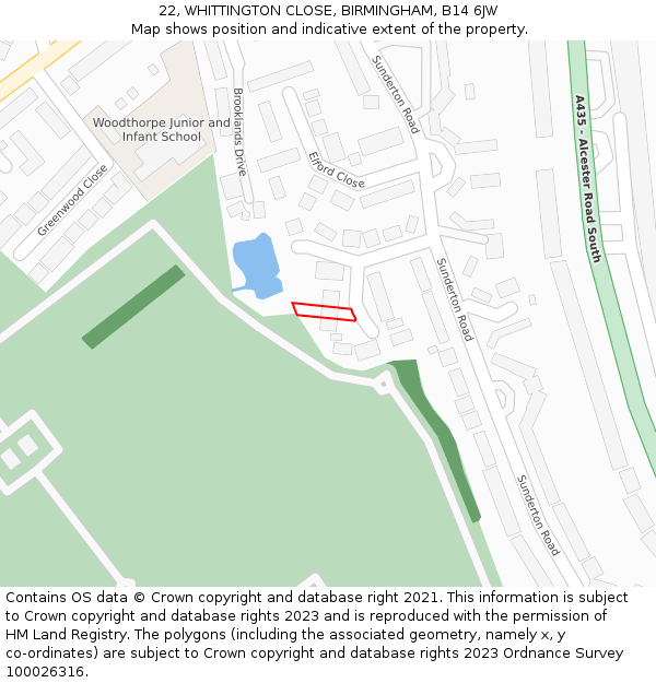 22, WHITTINGTON CLOSE, BIRMINGHAM, B14 6JW: Location map and indicative extent of plot