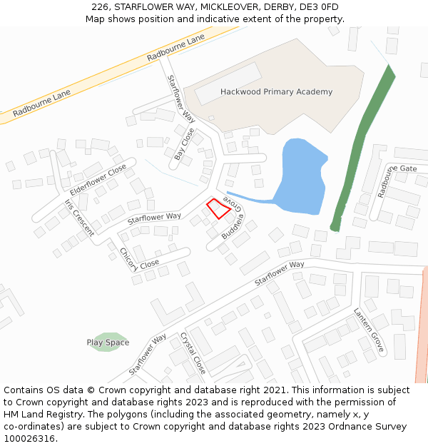 226, STARFLOWER WAY, MICKLEOVER, DERBY, DE3 0FD: Location map and indicative extent of plot