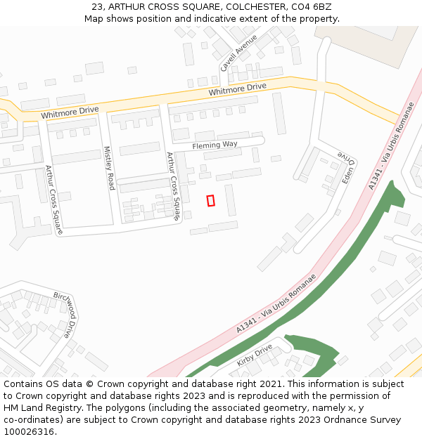 23, ARTHUR CROSS SQUARE, COLCHESTER, CO4 6BZ: Location map and indicative extent of plot