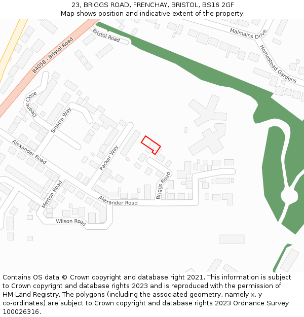 23, BRIGGS ROAD, FRENCHAY, BRISTOL, BS16 2GF: Location map and indicative extent of plot