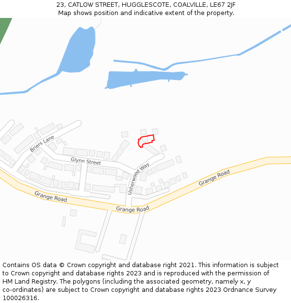 23, CATLOW STREET, HUGGLESCOTE, COALVILLE, LE67 2JF: Location map and indicative extent of plot