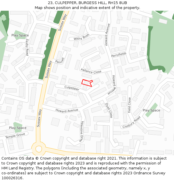 23, CULPEPPER, BURGESS HILL, RH15 8UB: Location map and indicative extent of plot