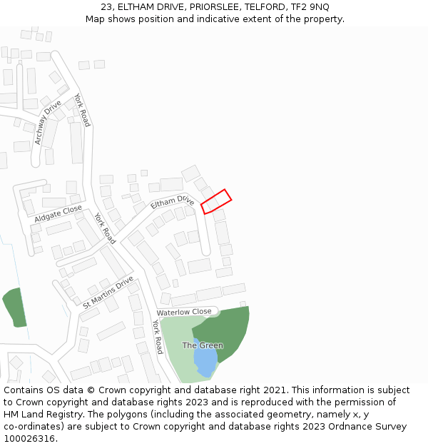 23, ELTHAM DRIVE, PRIORSLEE, TELFORD, TF2 9NQ: Location map and indicative extent of plot