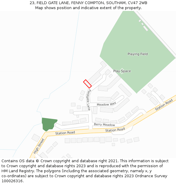 23, FIELD GATE LANE, FENNY COMPTON, SOUTHAM, CV47 2WB: Location map and indicative extent of plot