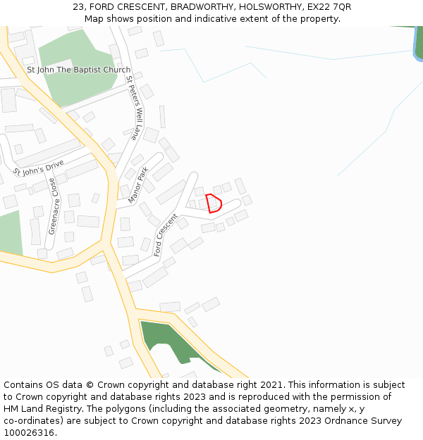 23, FORD CRESCENT, BRADWORTHY, HOLSWORTHY, EX22 7QR: Location map and indicative extent of plot