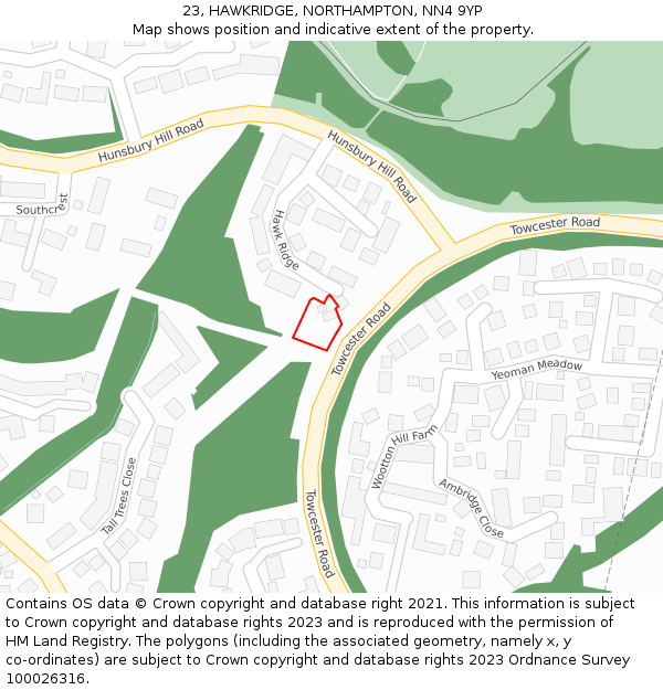 23, HAWKRIDGE, NORTHAMPTON, NN4 9YP: Location map and indicative extent of plot