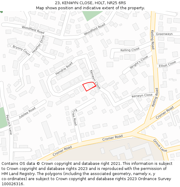 23, KENWYN CLOSE, HOLT, NR25 6RS: Location map and indicative extent of plot