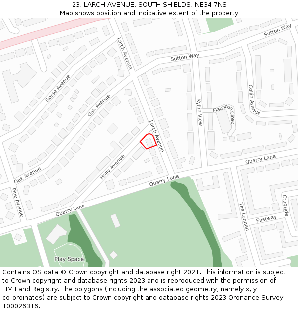 23, LARCH AVENUE, SOUTH SHIELDS, NE34 7NS: Location map and indicative extent of plot