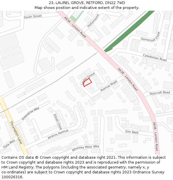 23, LAUREL GROVE, RETFORD, DN22 7WD: Location map and indicative extent of plot