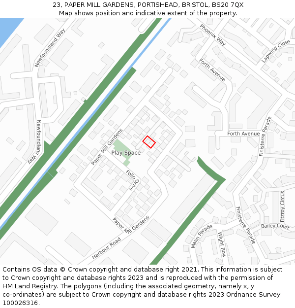 23, PAPER MILL GARDENS, PORTISHEAD, BRISTOL, BS20 7QX: Location map and indicative extent of plot