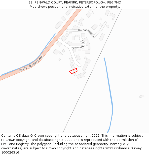 23, PENWALD COURT, PEAKIRK, PETERBOROUGH, PE6 7HD: Location map and indicative extent of plot