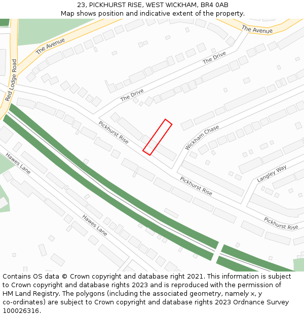 23, PICKHURST RISE, WEST WICKHAM, BR4 0AB: Location map and indicative extent of plot