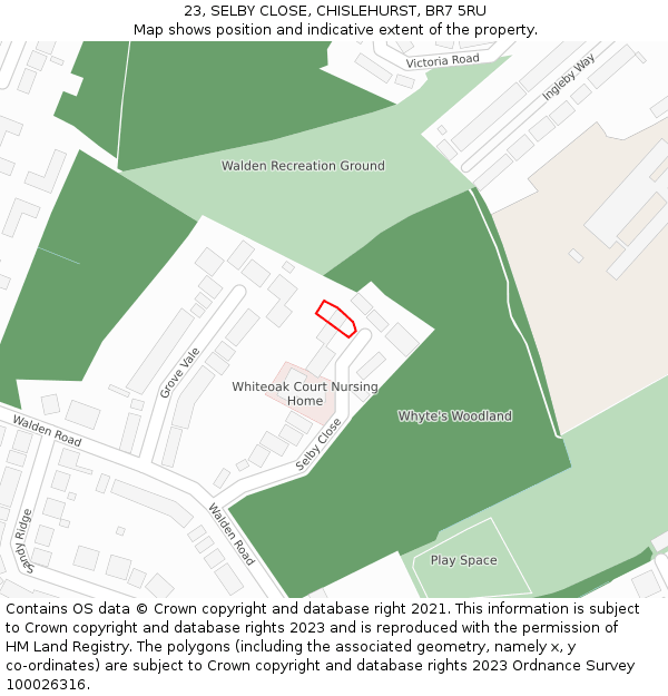 23, SELBY CLOSE, CHISLEHURST, BR7 5RU: Location map and indicative extent of plot