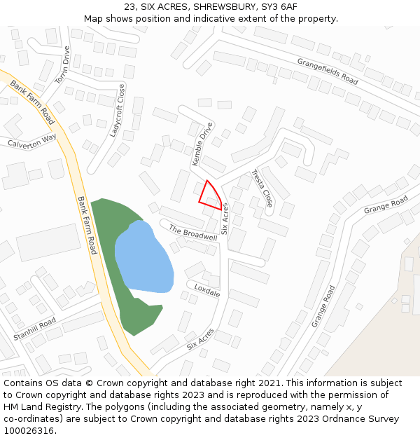 23, SIX ACRES, SHREWSBURY, SY3 6AF: Location map and indicative extent of plot