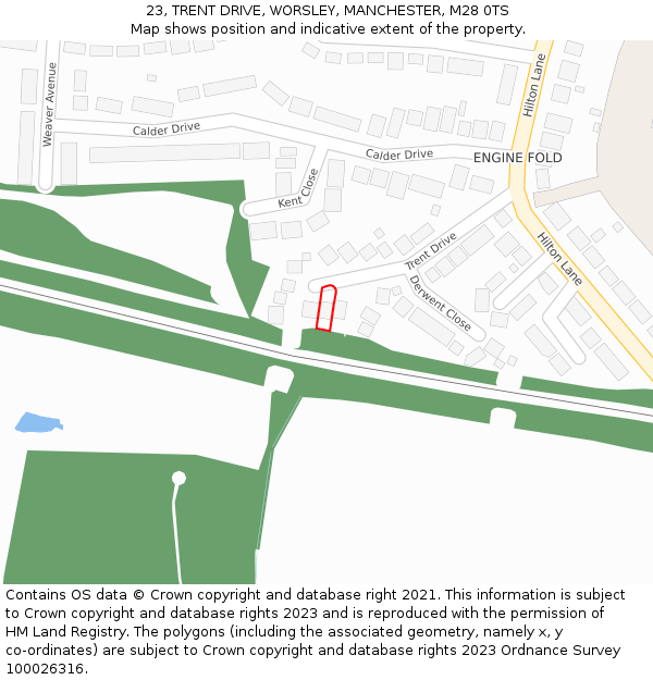 23, TRENT DRIVE, WORSLEY, MANCHESTER, M28 0TS: Location map and indicative extent of plot