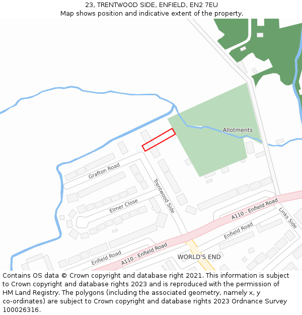 23, TRENTWOOD SIDE, ENFIELD, EN2 7EU: Location map and indicative extent of plot