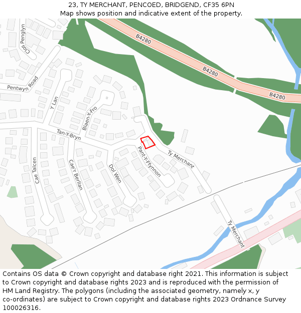 23, TY MERCHANT, PENCOED, BRIDGEND, CF35 6PN: Location map and indicative extent of plot