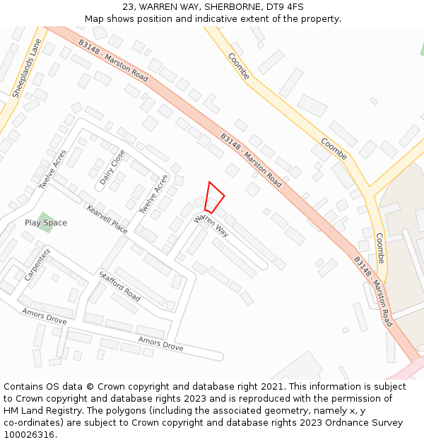 23, WARREN WAY, SHERBORNE, DT9 4FS: Location map and indicative extent of plot