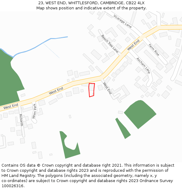 23, WEST END, WHITTLESFORD, CAMBRIDGE, CB22 4LX: Location map and indicative extent of plot