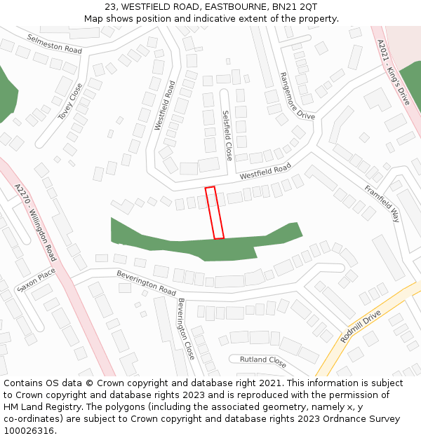 23, WESTFIELD ROAD, EASTBOURNE, BN21 2QT: Location map and indicative extent of plot