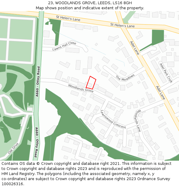 23, WOODLANDS GROVE, LEEDS, LS16 8GH: Location map and indicative extent of plot