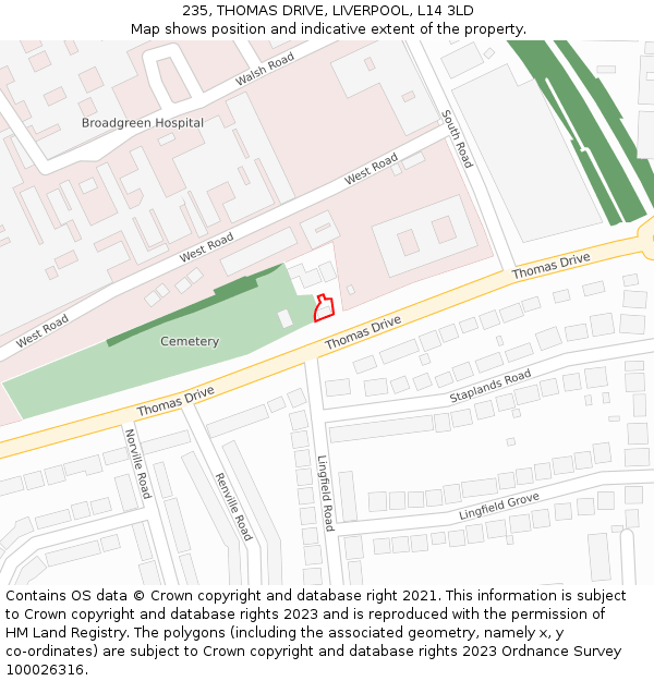 235, THOMAS DRIVE, LIVERPOOL, L14 3LD: Location map and indicative extent of plot