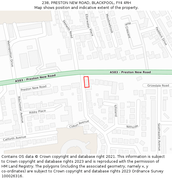 238, PRESTON NEW ROAD, BLACKPOOL, FY4 4RH: Location map and indicative extent of plot