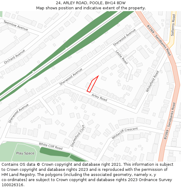 24, ARLEY ROAD, POOLE, BH14 8DW: Location map and indicative extent of plot