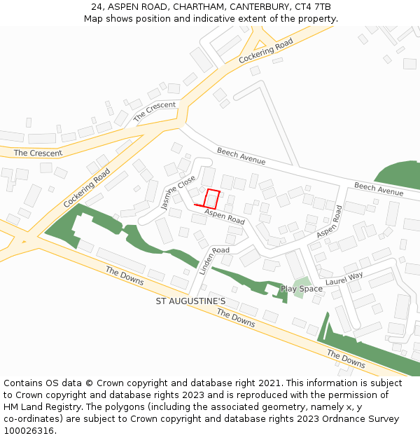 24, ASPEN ROAD, CHARTHAM, CANTERBURY, CT4 7TB: Location map and indicative extent of plot