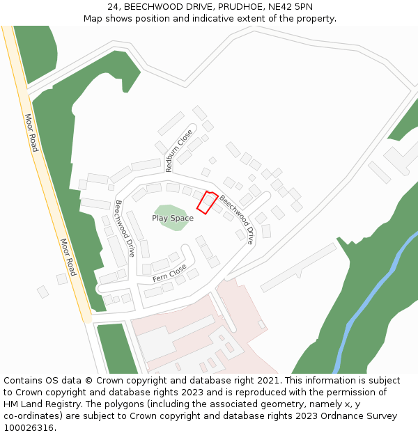 24, BEECHWOOD DRIVE, PRUDHOE, NE42 5PN: Location map and indicative extent of plot