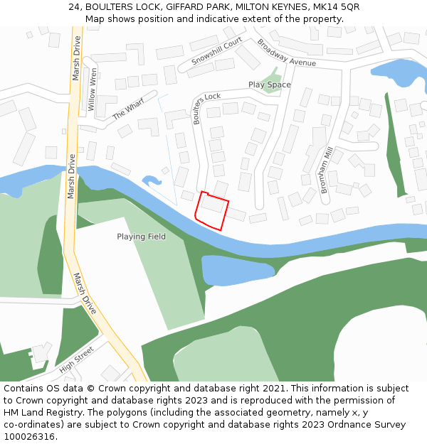 24, BOULTERS LOCK, GIFFARD PARK, MILTON KEYNES, MK14 5QR: Location map and indicative extent of plot