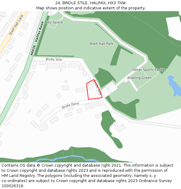 24, BRIDLE STILE, HALIFAX, HX3 7NW: Location map and indicative extent of plot