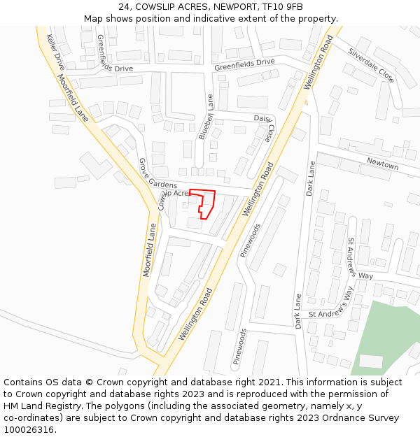 24, COWSLIP ACRES, NEWPORT, TF10 9FB: Location map and indicative extent of plot