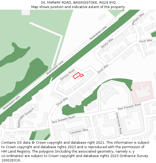 24, FAIRWAY ROAD, BASINGSTOKE, RG24 9YQ: Location map and indicative extent of plot