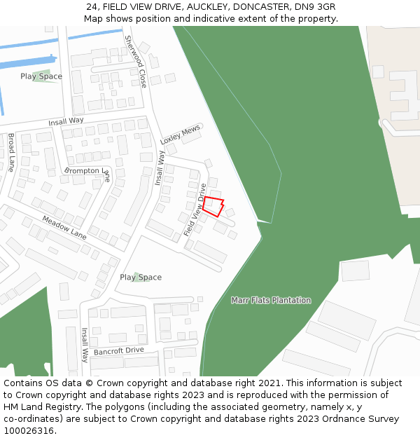 24, FIELD VIEW DRIVE, AUCKLEY, DONCASTER, DN9 3GR: Location map and indicative extent of plot