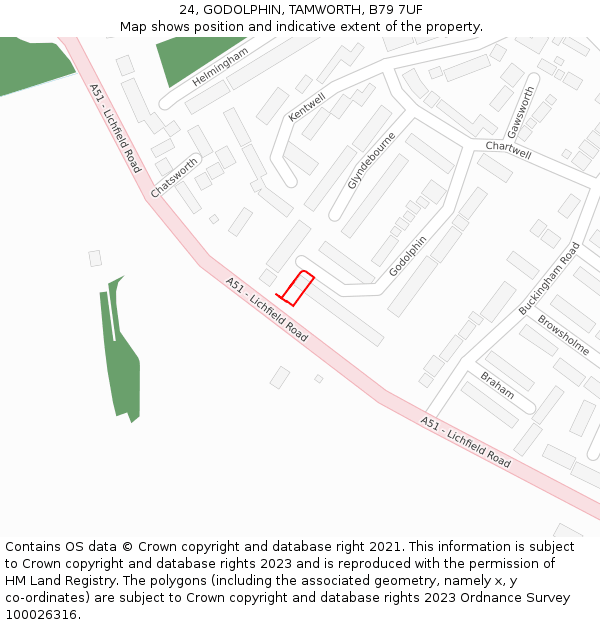 24, GODOLPHIN, TAMWORTH, B79 7UF: Location map and indicative extent of plot