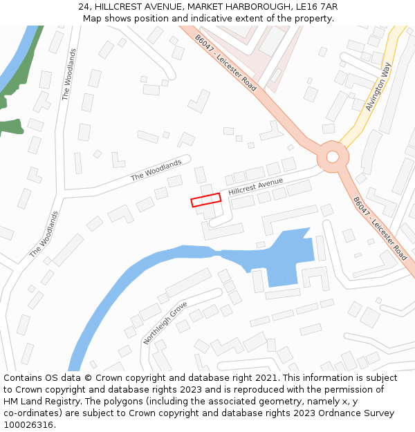 24, HILLCREST AVENUE, MARKET HARBOROUGH, LE16 7AR: Location map and indicative extent of plot