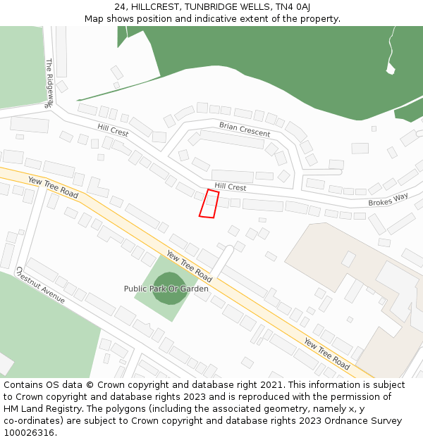 24, HILLCREST, TUNBRIDGE WELLS, TN4 0AJ: Location map and indicative extent of plot