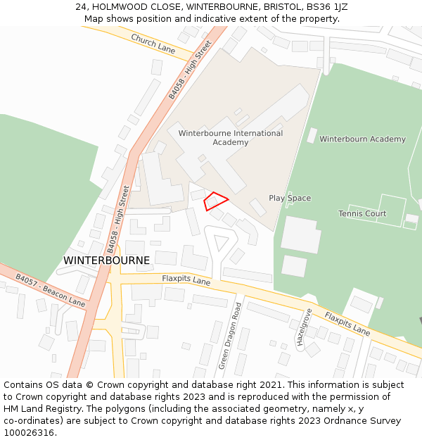 24, HOLMWOOD CLOSE, WINTERBOURNE, BRISTOL, BS36 1JZ: Location map and indicative extent of plot