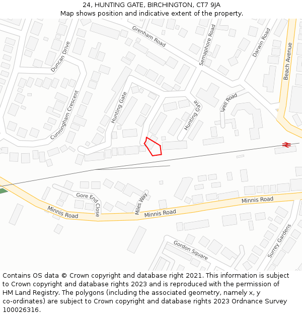 24, HUNTING GATE, BIRCHINGTON, CT7 9JA: Location map and indicative extent of plot