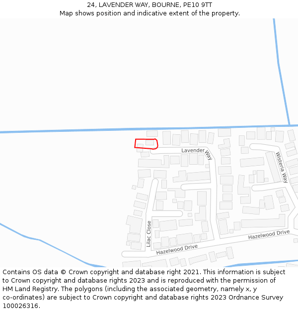 24, LAVENDER WAY, BOURNE, PE10 9TT: Location map and indicative extent of plot