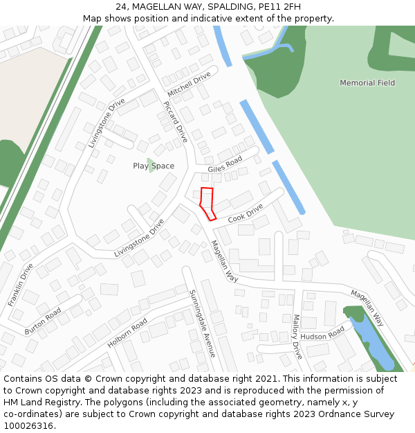 24, MAGELLAN WAY, SPALDING, PE11 2FH: Location map and indicative extent of plot