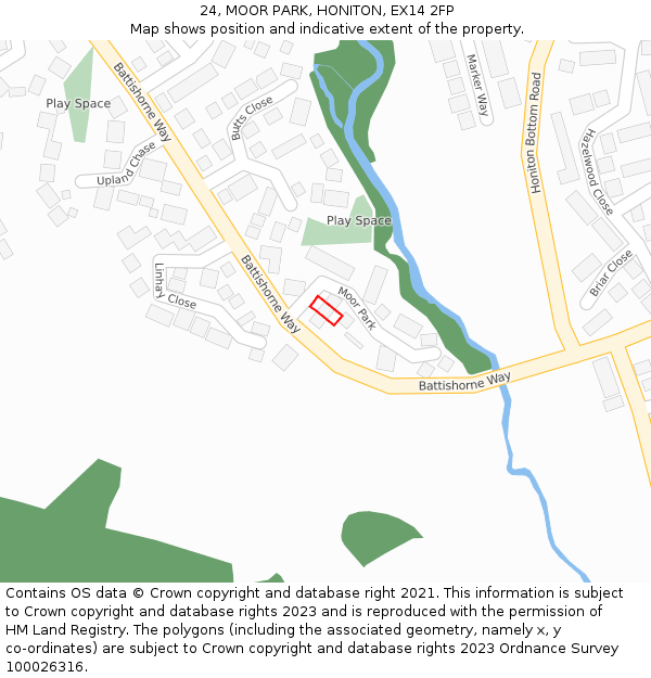 24, MOOR PARK, HONITON, EX14 2FP: Location map and indicative extent of plot