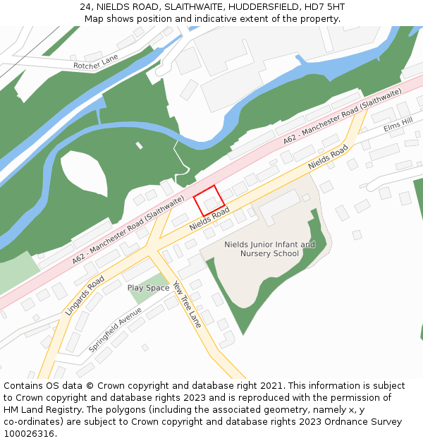 24, NIELDS ROAD, SLAITHWAITE, HUDDERSFIELD, HD7 5HT: Location map and indicative extent of plot