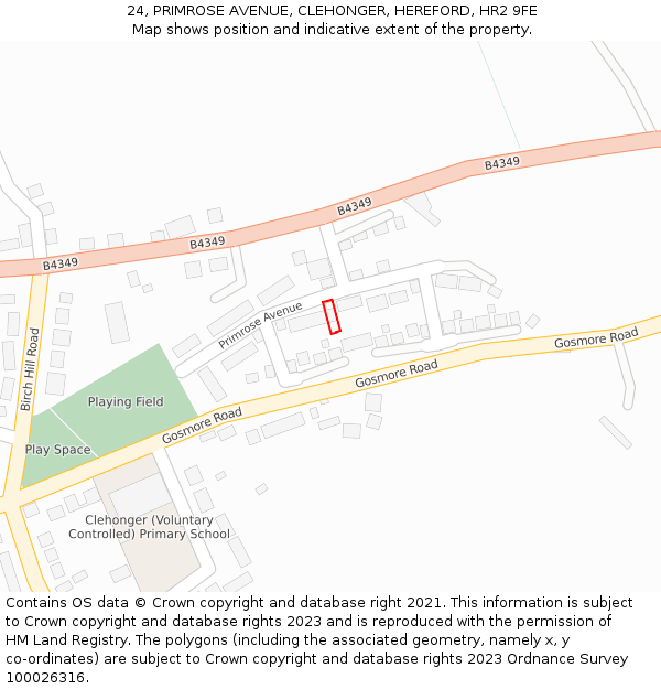 24, PRIMROSE AVENUE, CLEHONGER, HEREFORD, HR2 9FE: Location map and indicative extent of plot