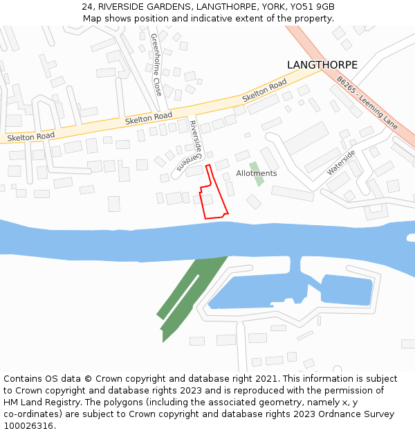 24, RIVERSIDE GARDENS, LANGTHORPE, YORK, YO51 9GB: Location map and indicative extent of plot